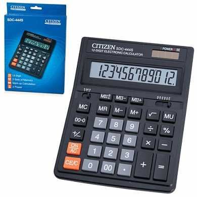 Калькулятор CITIZEN настольный SDC-444S, 12 разрядов, двойное питание, 199x153 мм (арт. 250221)