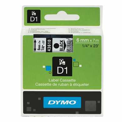 Картридж для принтеров этикеток DYMO D1, 6 мм х 7 м, лента пластиковая, чёрный шрифт, прозрачный фон, S0720770 (арт. 362126)