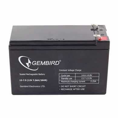 Аккумуляторная батарея для ИБП любых торговых марок, 12 В, 7,5 Ач, 151х65х95 мм, GEMBIRD, BAT-12V7.5AH (арт. 353789)