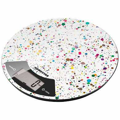 Весы кухонные электронные HomeStar HS-3007, диаметр 20см, стекло, до 7кг, деление 1г, 1хCR2032, белый, 3016 (арт. 636975)