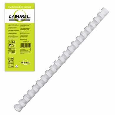 Пружины пластиковые для переплета LAMIREL, комплект 100 шт., 14 мм, для сшивания 81-100 л., белые, LA-78674 (арт. 531327)