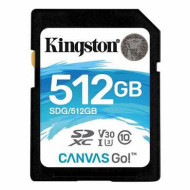 Карта памяти SDXC, 512 GB, KINGSTON Canvas Go, UHS-I U3, V30, 90 Мб/сек (class 10), SDG/512GB (арт. 512307)