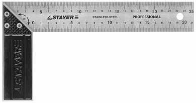 Угольник STAYER "PROFI" столярный, гравированная шкала, нержавеющее полотно 37мм, 250мм (арт. 3431-25_z01)