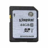 Карта памяти SDXC, 64 GB, KINGSTON, UHS-I U1, 45 Мб/сек. (class 10), SD10VG2/64GB (арт. 512306)