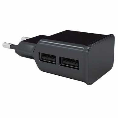 Зарядное устройство сетевое (220 В), RED LINE NT-2A, кабель для IPhone (iPad) 1 м, 2 порта USB, выходной ток 2,1 А,черное, УТ000012286 (арт. 453429)