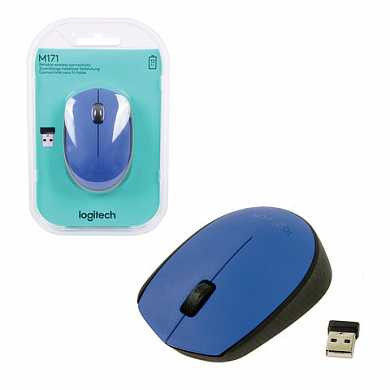 Мышь беспроводная LOGITECH M171, 2 кнопки + 1 колесо-кнопка, оптическая, синяя, 910-004640 (арт. 511998)