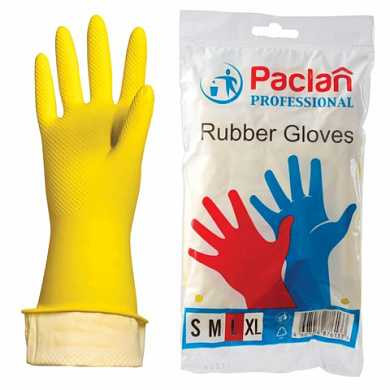 Перчатки хозяйственные резиновые PACLAN "Professional", с х/б напылением, размер L (большой), желтые (арт. 602490)