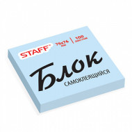 Блок самоклеящийся (стикеры) STAFF, 76х76 мм, 100 листов, голубой, код_1С (арт. 129362)