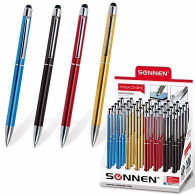 Ручка-стилус SONNEN для смартфонов/планшетов, корпус ассорти, серебристые детали, 1 мм, дисплей, синяя, 141587 (арт. 141587)
