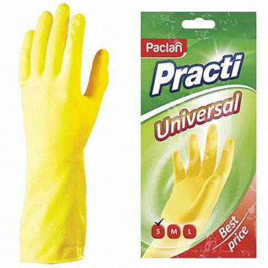 Перчатки хозяйственные резиновые PACLAN "Universal", с х/б напылением, размер S (малый), желтые (арт. 602480)
