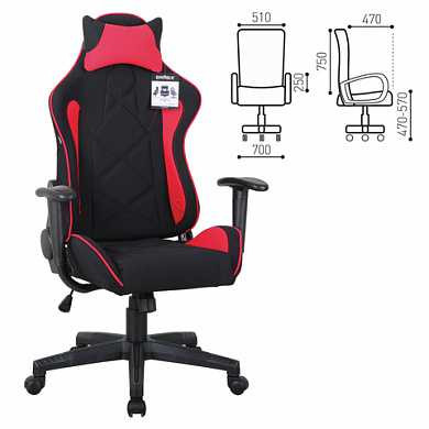 Кресло компьютерное BRABIX GT Racer GM-101, подушка, ткань, черное/красное, XXXXXX (арт. 531820)