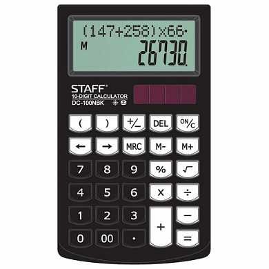 Калькулятор STAFF PLUS настольный DC-100NBK, школьный, 10 разрядов, двустрочный, 147х106 мм, черный (арт. 250430)