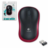Мышь беспроводная LOGITECH M185, 2 кнопки + 1 колесо-кнопка, оптическая, черно-красная, 910-002240 (арт. 510837)