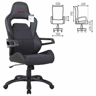 Кресло компьютерное BRABIX Nitro GM-001, ткань, кожзам, черное, XXXXXX (арт. 531817)