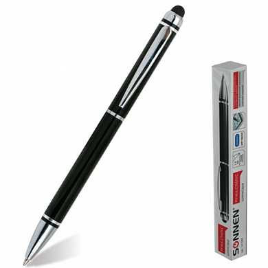 Ручка-стилус SONNEN для смартфонов/планшетов, корпус черный, серебристые детали, 1 мм, синяя, 141589 (арт. 141589)