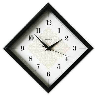 Часы настенные САЛЮТ П-2Е6-421, ромб, белые, черная рамка, 28х28х4 см (арт. 452366)