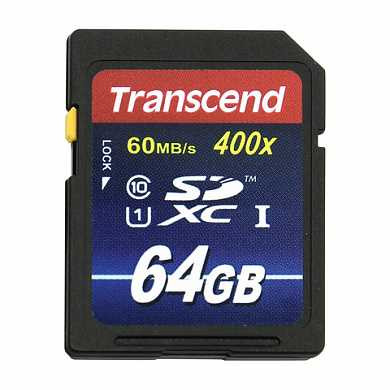 Карта памяти SDXC, 64 GB, TRANSCEND Premium 400x, UHS-I U1, 60 Мб/сек. (class 10), TS64GSDU1 (арт. 512333)