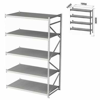 Стеллаж металлический (ПРИСТАВНАЯ СЕКЦИЯ) ПРАКТИК "MS Pro", 3000х1800х1000 мм, 5 полок (КОМПЛЕКТ) (арт. 981116) купить в интернет-магазине ТОО Снабжающая компания от 304 682 T, а также и другие Стеллажи универсальные на сайте dulat.kz оптом и в розницу