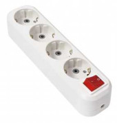 Колодка T-Plast RUKA, 4 розетки, 16А 250В, корпус АБС-пластик, белая, земля, выключатель, 32-74-411-0400 (арт. 649292)