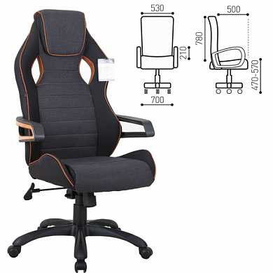 Кресло компьютерное BRABIX Techno Pro GM-003, ткань, черное/серое, вставки оранжевые, (арт. 531813)