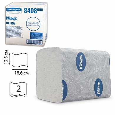 Бумага туалетная KIMBERLY-CLARK Kleenex, комплект 36 шт., Ultra, листовая, 200 л., 18,6х12,5 см, 2-слойная, диспенсер 601545, 8408 (арт. 126128)