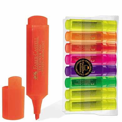 Текстмаркеры FABER-CASTELL, набор 8 шт., флуоресцентные цветные, 1-5 мм (3 желтых, оранжевый, розовый, красный, синий, зеленый), FC154662 (арт. 150368)