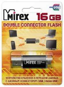 Флэш-диск USB/microUSB 16GB Mirex с двойным разъёмом SMART BLACK (ecopack) (арт. 427153)