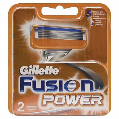 Сменные кассеты для бритья 2 шт., GILLETTE (Жиллет) "Fusion Power", для мужчин (арт. 602825)