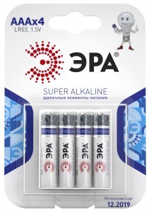 ЭРА LR03-4BL Super Alkaline (120/960/30720) 0887 (арт. 660652) купить в интернет-магазине ТОО Снабжающая компания от 392 T, а также и другие R03/AAA 286 батарейки (мизинчиковые) на сайте dulat.kz оптом и в розницу