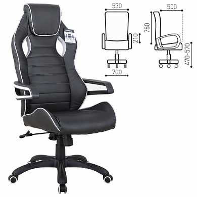 Кресло компьютерное BRABIX Techno Pro GM-003, экокожа, черное/серое, вставки серые, X (арт. 531814)