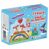 Гуашь ЮНЛАНДИЯ, 12 цветов по 35 мл, высшее качество, без кисти, картонная упаковка (арт. 191336)