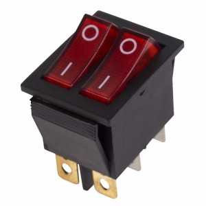 Выключатель клавишный Rexant 250В 15А (6с) "ON-OFF", двойной, красный, с подсветкой, (RWB-511, SC-797), 36-2410 (арт. 559674)