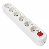 Колодка T-Plast RUKA, 6 розеток, 16А 250В, корпус АБС-пластик, белая, земля, выключатель, 32-74-611-0400 (арт. 649293)