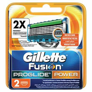 Сменные кассеты для бритья 2 шт., GILLETTE (Жиллет) "Fusion ProGlide Power", для мужчин (арт. 602829)