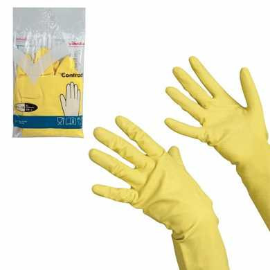 Перчатки хозяйственные резиновые VILEDA "Контракт" с х/б напылением, размер XL (очень большой), желтые, 102588 (арт. 602150)