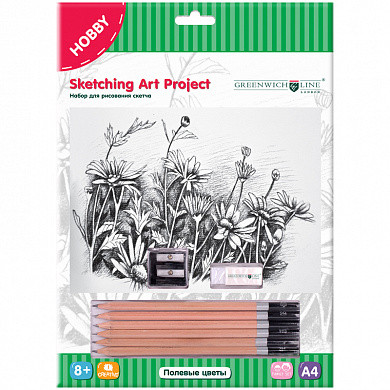 Набор для рисования скетча Greenwich Line "Полевые цветы", A4, карандаши, ластик, точилка, картон (арт. SK_14638)