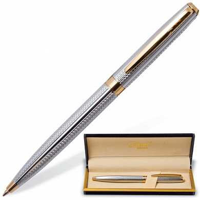 Ручка подарочная шариковая GALANT "Marburg", корпус серебристый с гравировкой, золотистые детали, пишущий узел 0,7 мм, синяя, 141015 (арт. 141015)