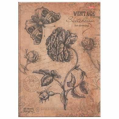 Скетчбук (блокнот для эскизов), белая бумага, А4, 100 г/м2, 80 л., 7БЦ, "Vintage flower", A255247 (арт. 402977)