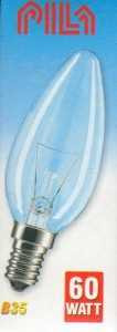 Лампа накаливания Pila B35 E14 60W Свеча Прозрачная (арт. 2323)