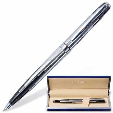 Ручка подарочная шариковая GALANT "Offenbach", корпус серебристый с черным, хромированные детали, пишущий узел 0,7 мм, синяя, 141014 (арт. 141014)