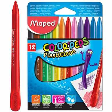 Мелки пластиковые MAPED "Color'peps Plasticlean", 12 цветов, двухсторонние, картонная упаковка, подвес, 862011 (арт. 224935)