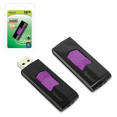 Флэш-диск 16 GB, APACER Handy Steno AH332, USB 2.0, черный, AP16GAH332B-1 (арт. 510528)