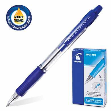 Ручка шариковая масляная автоматическая PILOT "Super Grip" узел 0,7 мм, линия 0,32 мм, резиновый упор, синяя, BPGP-10R-F,М (арт. 140242)