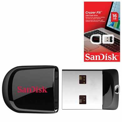 Флэш-диск 16 GB, SANDISK Cruzer Fit, USB 2.0, черный, SDCZ33-016G (арт. 511576)