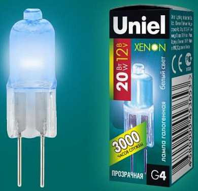 Лампа галогенная Uniel Jc G4 12V 20W Ксенон Jc-Cl-X12/20/G4 W (Голубое Напыление) (арт. 189145) купить в интернет-магазине ТОО Снабжающая компания от 343 T, а также и другие Галогенные лампы на сайте dulat.kz оптом и в розницу