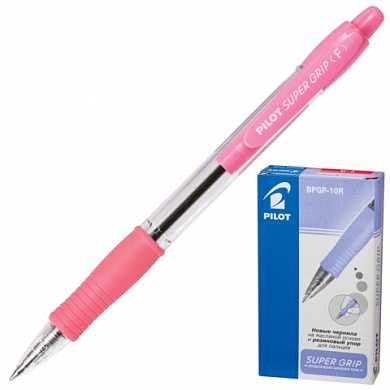 Ручка шариковая масляная автоматическая PILOT "Super Grip", розовые детали, узел 0,7 мм, линия 0,32 мм, синяя, BPGP-10R-F (арт. 141855)