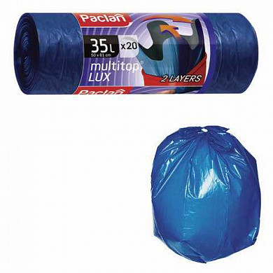 Мешки для мусора 35 л, с ушками, синие, в рулоне 20 шт., ПВД, 25 мкм, 60х81 см, PACLAN "Multitop Lux", 134464 (арт. 604066)