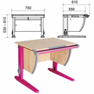 Стол-парта регулируемый "Дэми" СУТ.14, 750х610х530-815 мм, розовый металлический каркас, ЛДСП, клен (арт. 530692)