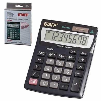 Калькулятор STAFF настольный STF-1808, 8 разрядов, двойное питание, 140х105 мм (арт. 250133)
