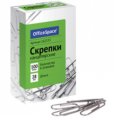 Скрепки 28мм, OfficeSpace, 100шт., карт. упак. (арт. 162153) купить в интернет-магазине ТОО Снабжающая компания от 196 T, а также и другие Скрепки канцелярские на сайте dulat.kz оптом и в розницу